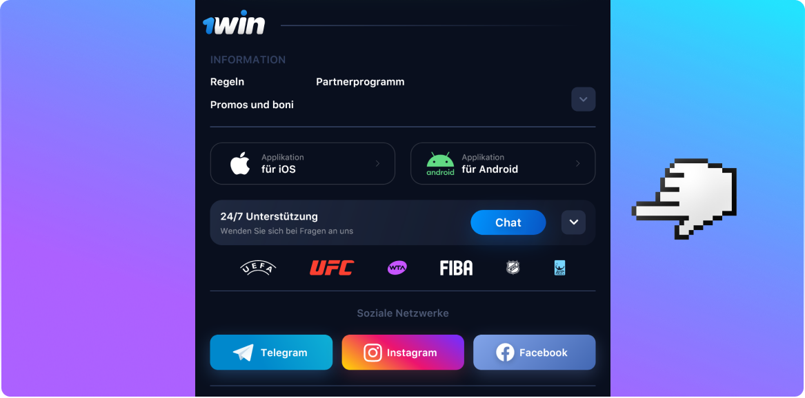 Um die 1win mobile App auf ihrem Android-Gerät zu installieren, müssen die Österreicher die 1win mobile Website öffnen und bis zum Ende der Startseite scrollen