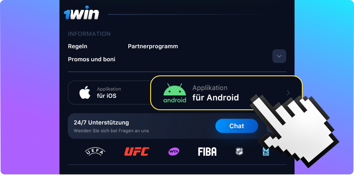 Um die 1win mobile App auf ihrem Android-Gerät zu installieren, müssen die Österreicher die 1win mobile Website öffnen und auf das Android-Logo klicken, um die 1win apk App auf ihr Mobiltelefon herunterzuladen