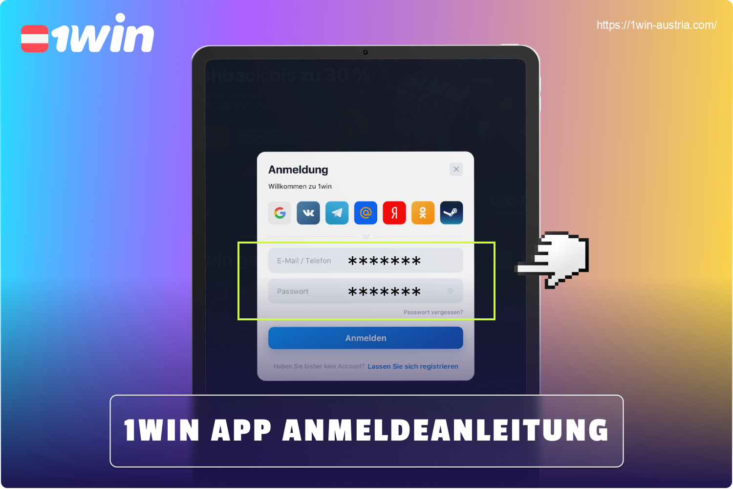 Um Wetten zu platzieren, Casinospiele zu spielen und ihr Guthaben zu verwalten, müssen sich die Österreicherinnen und Österreicher in ihr Konto auf der 1win-App einloggen