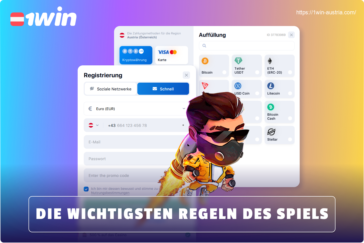 Spieler aus Österreich, die mindestens 18 Jahre alt sind, können nach der Registrierung und Einzahlung mit dem Spielen von Lucky Jet bei 1win beginnen